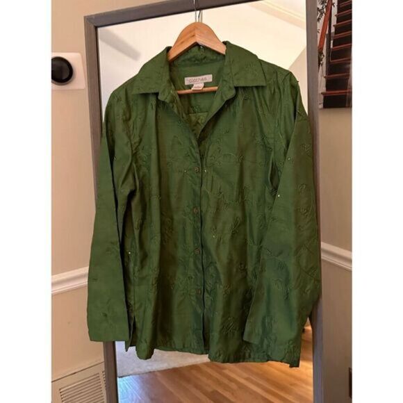 C.L.O.T.H.E.S vintage Shimmery Green Button Down Shirt Medium‎ - Picture 4 of 5